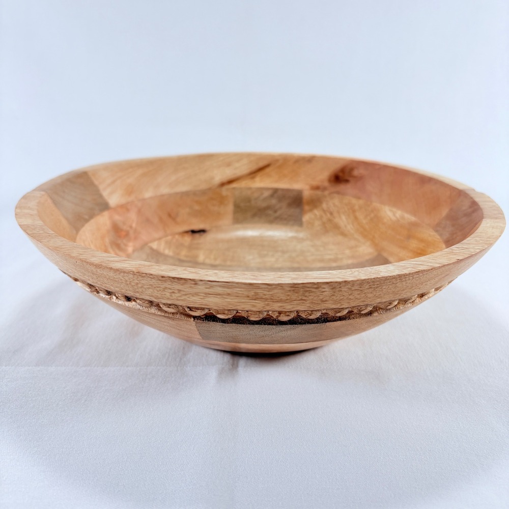 Foreside Wood Bead Bowl 10 Inch Brown Mango Wood Beaded Trim FDAD08033